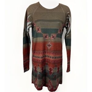 Roper Dress Size S Earthy Aztec Tribal Print Long Sleeve Western Boho Tunic